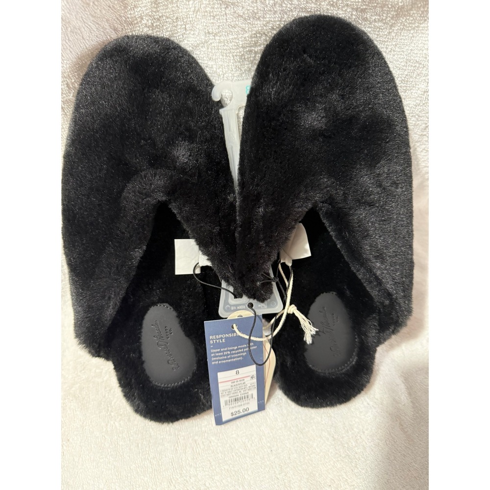 Universal Thread Womens Faux Fur Slide Slippers Black Slip On Mules Size 8 NWT